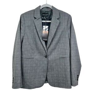 Adrienne Vittadini Womens Blazer Suit 1 Button Lined Vented Window Pane Gray‎ L